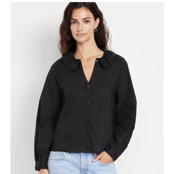 Old Navy Ruffle Button Down Shirt Sz XL Black - Picture 4 of 10